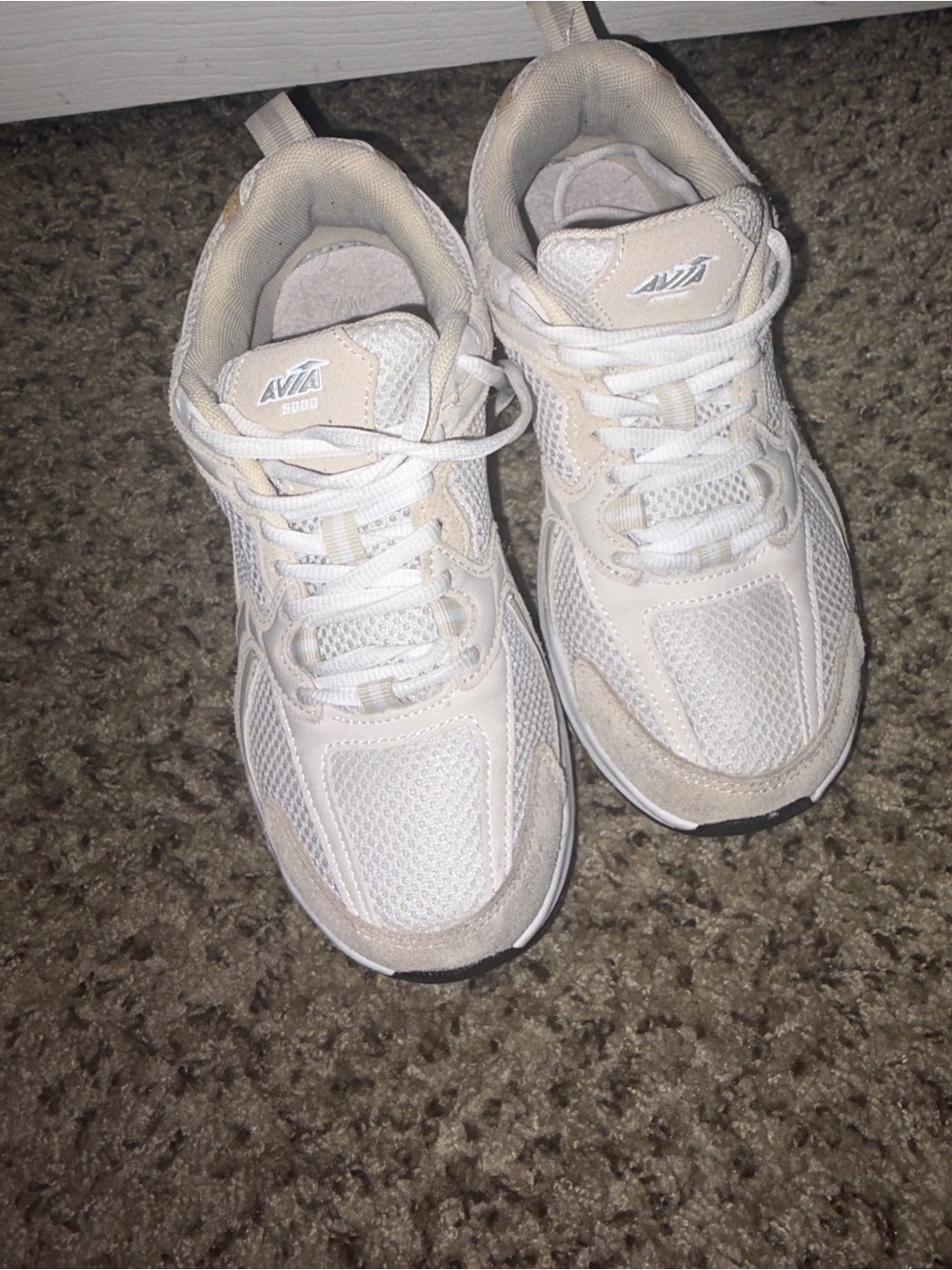 Avia Women's White and Beige Mesh Lace-Up Sneakers